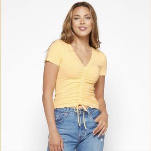 NWT Love Ellie Martyna Ruched Cropped Knit Top Yellow XL